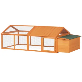 PawHut Cotet pentru Gaini de Exterior cu Acoperis Rabatabil si Usa Larga Pentru 4-8 Gaini, 240x112,5x76 cm, Portocaliu | Aosom Romania imagine