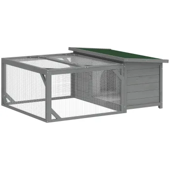 PawHut Cotet pentru iepuri cusca din lemn cu acoperis bitumat rabatabil, curte de alergare, usi 125,5x100x49 cm Gri | Aosom Romania imagine