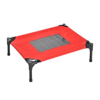 PawHut Culcus de Vara Sezlong pentru Caini cu greutatea pana la 11kg de Exterior si de Interior, Patut pentru Animale Domestice Rosu 64x46x18cm imagine