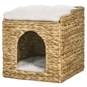 PawHut Cusatura pentru pisici 2 nivele cu 2 perne, 37,5 x 37,5 x 41,5 cm, maro crem | Aosom Romania imagine