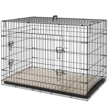 PawHut Cusca cusca de transport pliabila pentru caini cu mana, tava detasabila, perna inclusa 105 x 70 x 75 cm negru | Aosom Romania imagine