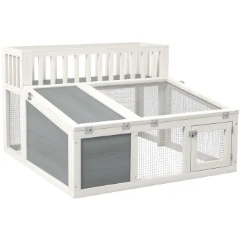 PawHut Cusca, cusca pentru iepure din lemn cu raft pentru plante spatiu mare din lemn, mai multe usi Dim. 94L x 90l x 60I cm | Aosom Romania imagine