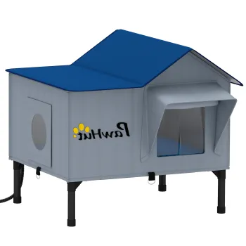PawHut Cusca incalzita pentru pisici de exterior impermeabila Baza ridicata 5 cm Perna incalzitoare 55?C 51 x 41 x 55 cm Gri deschis | Aosom Romania imagine