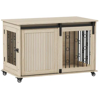 PawHut Cusca pe roti, usa culisanta, 100 x 56 x 65 cm, lemn, otel | Aosom Romania imagine