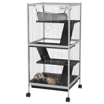 PawHut Cusca pentru Animale Mici Portabila cu 4 Nivele cu Rolete, 2 Usi, 3 Rampe, Hamac si Tava Detasabila | Aosom Romania imagine