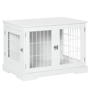 PawHut Cusca pentru caine 2 in 1 masa de suport cu 2 usi cu sistem de siguranta - dim. 76L x 54.5l x 56H cm - Metal si MDF | Aosom Romania imagine