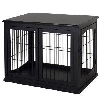 PawHut Cusca pentru caine animale cusca din MDF clasa E1 3 usi cu siguranta max. 30 Kg dim. 81L x 58l x 66I cm negru | Aosom Romania imagine