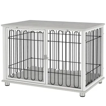 PawHut Cusca pentru caini canisa pentru caini cu perna picioare reglabile pentru caini medii pana la 20 kg 90 x 58 x 62,5 cm gri | Aosom Romania imagine