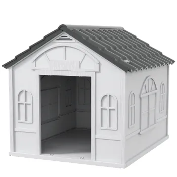 PawHut Cusca pentru Caini cu Acoperis Inclinat si Usa 84.2x98.2x82 cm Gri | Aosom Romania imagine
