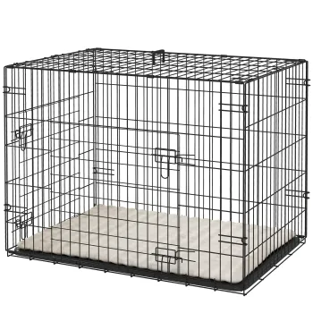 PawHut Cusca pentru caini cusca de transport pentru caini pliabila cu 2 usi tava detasabila perna lavabila 76 x 53 x 60 cm negru | Aosom Romania imagine