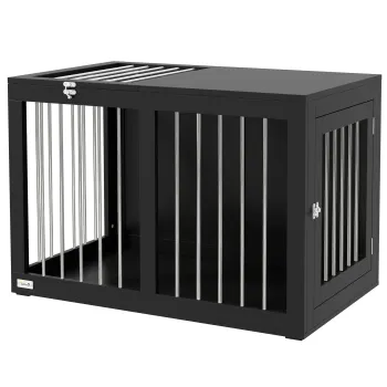 PawHut Cusca pentru Caini Cusca pentru Caini Transport Cusca, 2 Usi, Blocabile, Grilaj de Otel, 80 cm x 50 cm x 56,5 cm, Negru | Aosom Romania imagine
