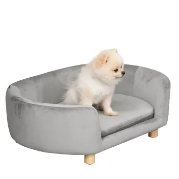 PawHut Cusca pentru Caini de Interior, Canapea pentru Pisici sau Caini de Talie Mica, 86x55x33 cm, Gri Deschis | Aosom Romania imagine