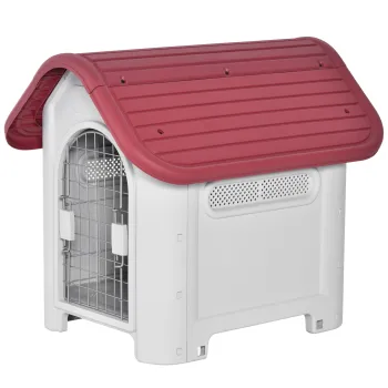 PawHut Cusca pentru caini exterior si interior usa dubla din metal si ventilatie multipla 59 x 75 x 66 cm rosu | Aosom Romania imagine