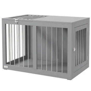 PawHut Cusca pentru caini Hundebox Cusca pentru transportul cainilor, 2 usi, blocabile, grilaj din otel, 80 cm x 50 cm x 56,5 cm, Gri | Aosom Romania imagine