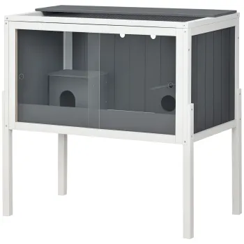 PawHut Cusca pentru hamsteri, 3000 cm2 Cusca pentru hamsteri pitici din lemn si metal, cu 2 hamace, usi glisante din acrilic, stabila, sigura, Gri+Alb | Aosom Romania imagine