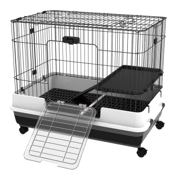 PawHut Cusca pentru Hamsteri Iepuri Cobai in Metal Negru cu 2 Usi imagine