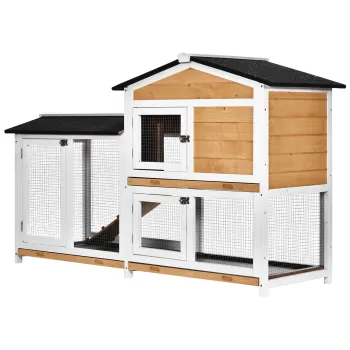 PawHut Cusca pentru Iepuri cu Usi Multiple, Rampa si Spatiu Deschis,  157.4x53x93.5 cm, Galben si Negru | Aosom Romania imagine