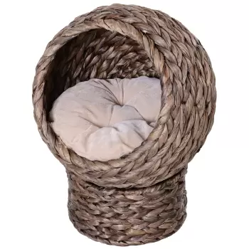 Pawhut Cusca pentru Pisici Ridicata cu Perna, Material Natural 42x33x52cm imagine