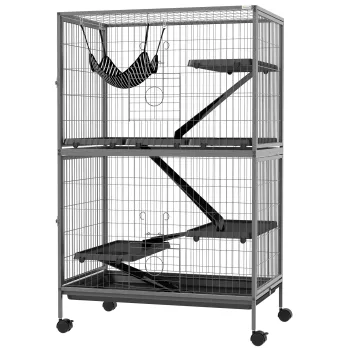 PawHut Cusca pentru rozatoare Multifunctionala 4 Platforme 3 rampe 4 Usi dim. 80L x 52l x 128H cm otel Gri argintiu Negru | Aosom Romania imagine