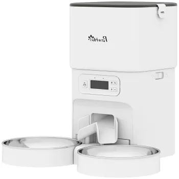 PawHut Hranitor Automat Pisici 4L Dispenser Mancare pentru Pisici/Caini 1-6 mese/zi 2 boluri 2 surse de alimentare | Aosom Romania imagine