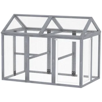 PawHut Incinta pentru gaini 1,18 m2, parc cu plasa si usi cu inchidere, cadru din lemn masiv, 140 x 88,5 x 106 cm, gri | Aosom Romania imagine