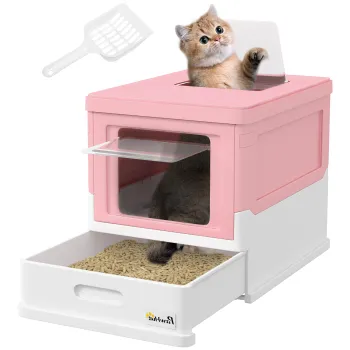 PawHut Litiera Acoperita pentru Pisici cu Lopatica Inclusa, Tava Detasabila si 2 Usi, 47,5x35,5x36,7 cm, Roz | Aosom Romania imagine