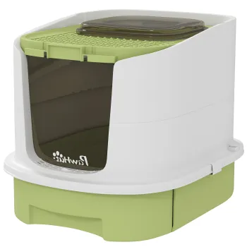 PawHut Litiera pentru Pisici Inchisa cu 2 Usi, Tava si Deodorizant, Verde | Aosom Romania imagine