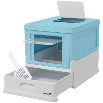 PawHut Litiera pentru Pisici Inchisa cu Lopatica, Tava Detasabila si 2 Usi, 47.5x35.5x36.7cm, Albastru | Aosom Romania imagine