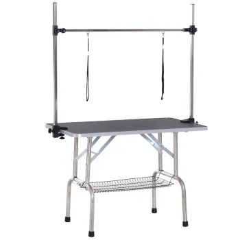 PawHut Masa de Ingrijire a Cainelui Masa de Tuns cu Cos Inferior Masa de Ingrijire a Animalelor de Companie Masa de Frizerie pentru Caini si Pisici pana la 100kg Negru | Aosom Romania imagine