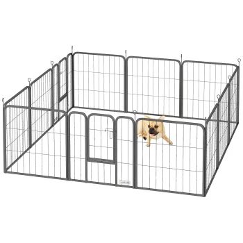 PawHut Parc pentru caini enclos caine 12 panouri modular si pliabil otel 2 usi pentru catel interior exterior 60H cm negru | Aosom Romania imagine