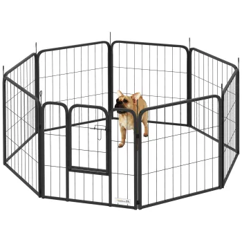 PawHut Parc pentru caini imprejmuire caini 8 panouri modulabil si pliabil otel cu usa pentru catelus interior exterior 60 cm negru | Aosom Romania imagine