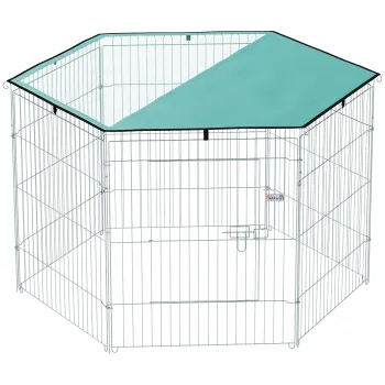 PawHut Parc pentru caini, inchisoare pentru caini 6 panouri cu acoperis, modular si pliabil, cusca portabila 76H cm cu usa argintiu verde | Aosom Romania imagine