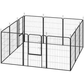 PawHut Parc pentru caini, parc 12 panouri modulabil si pliabil, portabil din otel cu usa 68 x 100 negru | Aosom Romania imagine