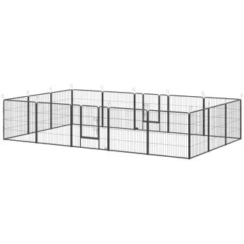 PawHut Parc pentru pui, 16 piese, parc pliabil pentru pui cu usa pentru caini mici si medii, 3,2 x 3,2 x 0,8 m, Gri | Aosom Romania imagine