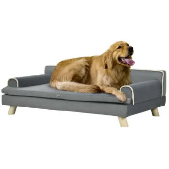 PawHut Pat canapea pentru caine pisica design scandinav cu perna moale detasabila si picioare din lemn masiv 100 x 62 x 32 cm gri | Aosom Romania imagine