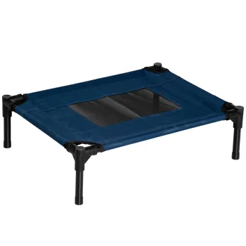 PawHut Pat de Caine Inaltat cu Scaun Respirabil, Pat de Caine din Otel si Tesatura, 61x46x18 cm, Albastru imagine