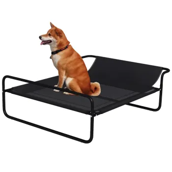 PawHut Pat inalt pentru caini animale de companie cu tetiera material micro-perforat 106 x 81 x 33 cm negru | Aosom Romania imagine