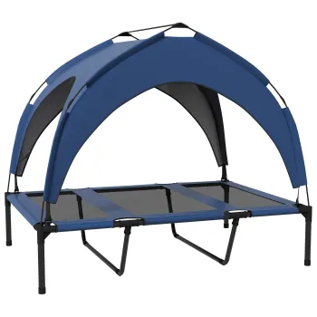 PawHut Pat Inaltat Racoritor pentru Caini, Pat Portabil pentru Animale de Companie Inaltat, cu Plasa, 106 x 76 x 94cm - Albastru Inchis imagine