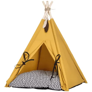 PawHut Pat pentru Animale de Companie, design Tipi dragut, cu perna moale de odihna, podea antiderapanta, pentru caini si pisici, 60 x 60 x 76 cm | Aosom Romania imagine