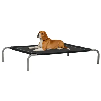 PawHut Pat pentru caine si pisica XL, confort maxim pe picioare, pat de tabara 110 x 75 x 20 cm, textilena micro-perforata, negru | Aosom Romania imagine