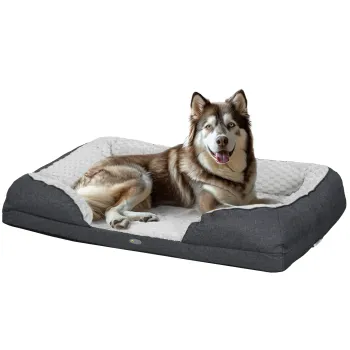 PawHut Pat pentru Caini Captusit cu Perna Detasabila si Lavabila, cu Baza Antiderapanta, 120x80x22 cm, Gri Carbune | Aosom Romania imagine