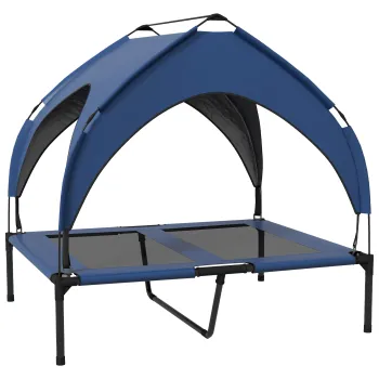 PawHut Pat pentru caini cu acoperis, respirabil, rezistent la apa, pana la 30 kg, 91 x 76 x 89 cm, Albastru inchis | Aosom Romania imagine