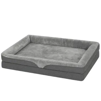 PawHut Pat pentru caini cu margini ridicate, baza antiderapanta, aspect in, lavabil, perna pentru caini rezistenta la stropire 91x68x16cm | Aosom Romania imagine