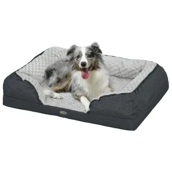 PawHut Pat pentru Caini cu Perna Detasabila Lavabila si Baza Antiderapanta, 90x69x21 cm, Gri Carbune | Aosom Romania imagine