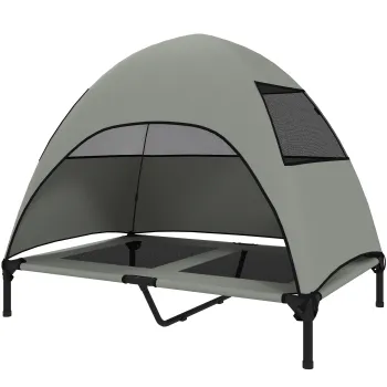 PawHut Pat pentru caini exterior cu acoperis, pat ridicat pentru caini mari, 106 x 76 x 99 cm, Gri deschis | Aosom Romania imagine
