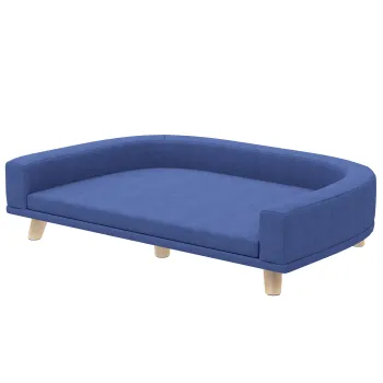 PawHut Pat pentru caini fotoliu pentru caini canapea pentru animale, lemn de eucalipt, 98 x 67 x 25 cm, Albastru | Aosom Romania imagine