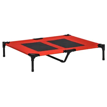 PawHut Pat pentru Caini Inaltat cu Tesatura din Plasa 600D, Pat Mare Pentru Caini de Calatorie cu Greutate de Pana la 30 kg, 91,5x76,2x18 cm, Rosu imagine