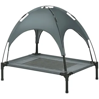 PawHut Pat pentru caini si pisici pe picioare confortabil velum anti-UV material oxford microperforat + parasol + geanta de transport inclusa gri-negru | Aosom Romania imagine