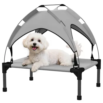 PawHut Pat pentru caini si pisici pe picioare, pat pentru caini ridicat, velum anti-UV din oxford, geanta de transport inclusa 61 x 46 x 63 cm gri | Aosom Romania imagine