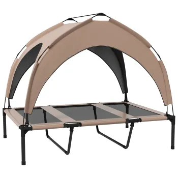 PawHut Pat pentru caini si pisici pe picioare, pat pentru caini ridicat, velum anti-UV, Oxford, sac de transport 106 x 76 x 94 cm, cafeniu | Aosom Romania imagine